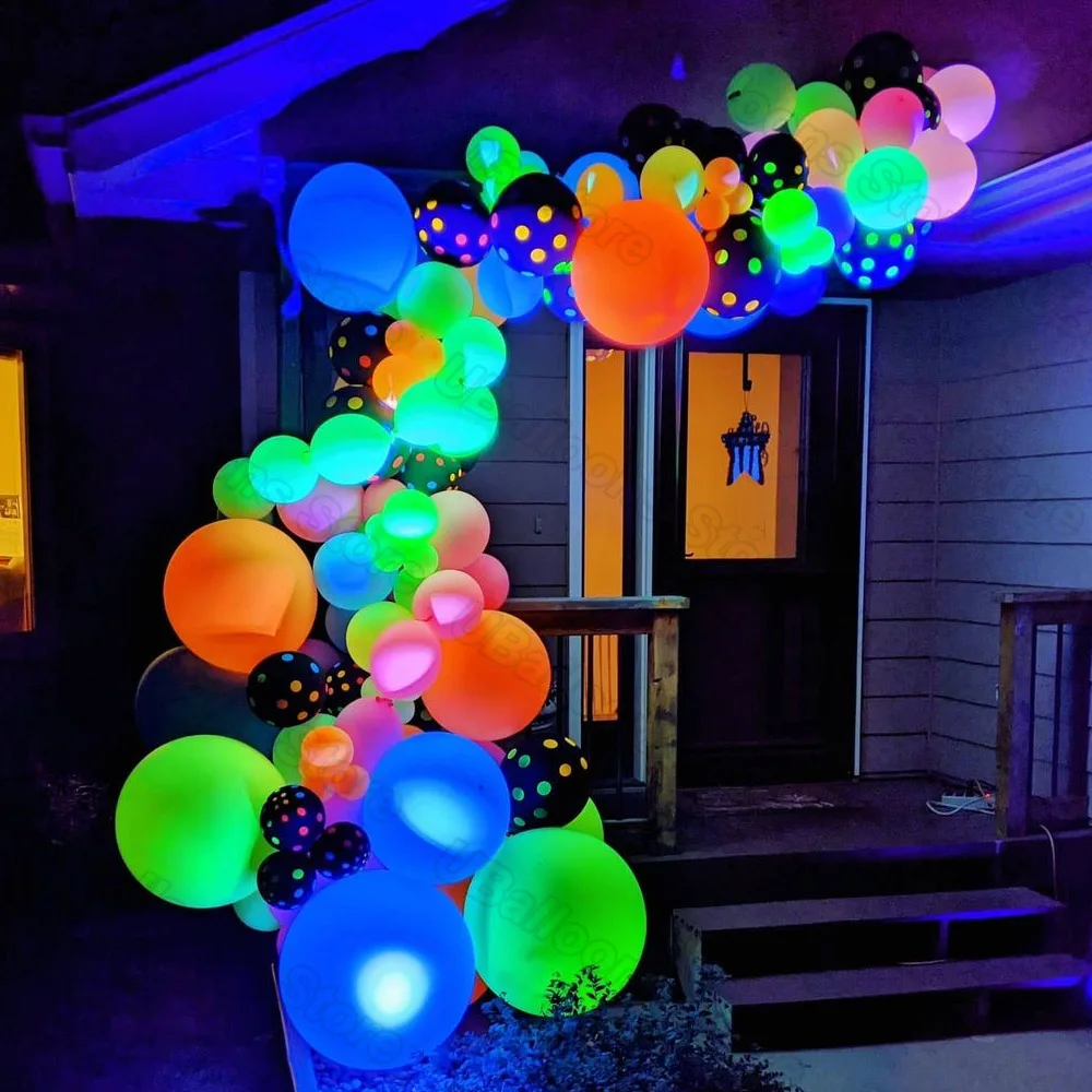 1 Set Glowing Luftballons Bogen Schwarz Neon Globos Glow Ballon Girlande für Baby Dusche Hochzeit Geburtstag Party Neon Decoratiions – Detail 23