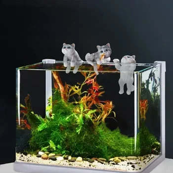 3Pcs Cat Ornaments Aquarium Landscape Cat Crafts Cute Cat Fish Tank Sculptures Small And Cute Home Decor