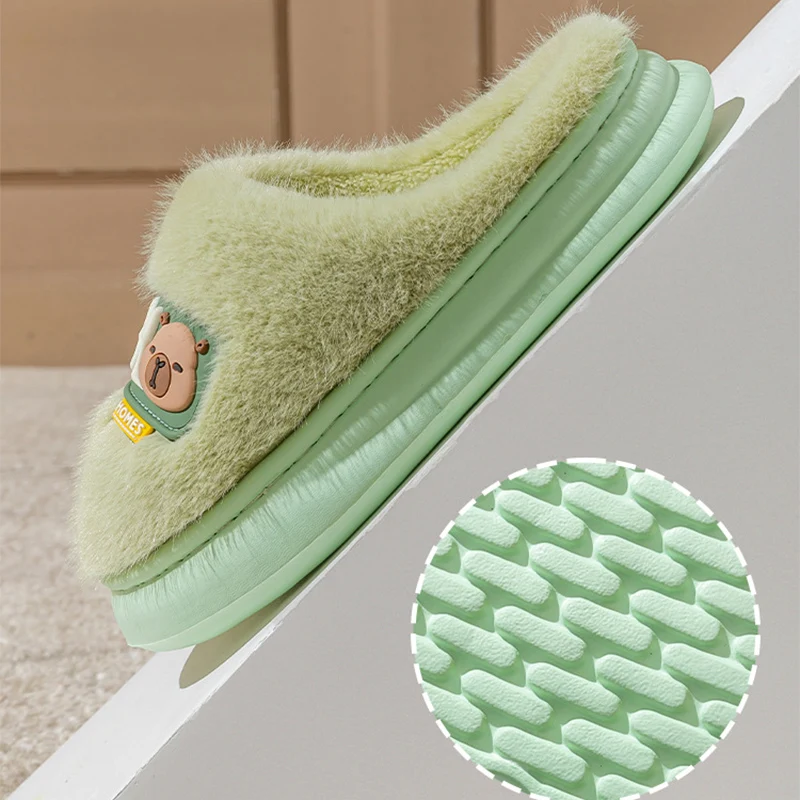 Light Thick Sole Fluffy Slippers for Women Cute Capybara Soft Sole Fur Slippers Woman Indoor Comfy Non Slip Living Room Shoes