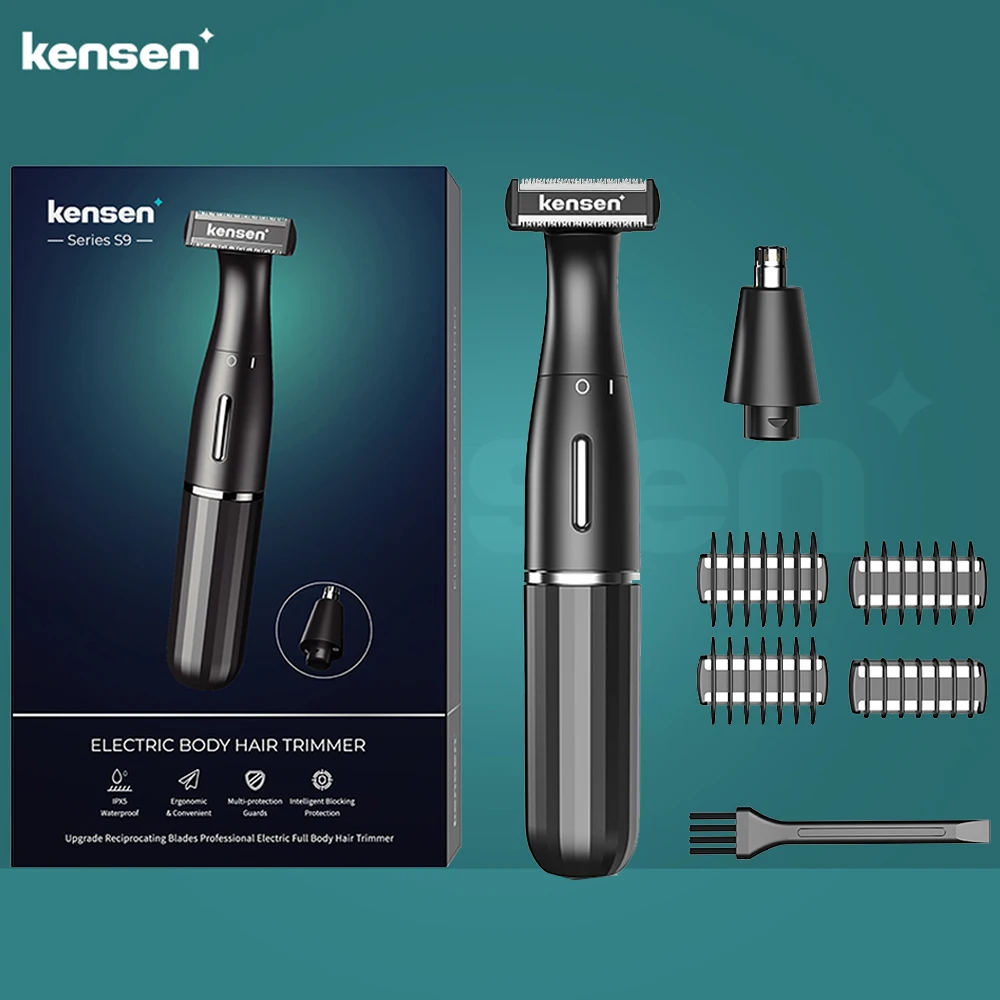 KENSENElectricBodyTrimmerSetWithGuardandNoseHairBeardTirmmersHeadWaterpoofShaver
