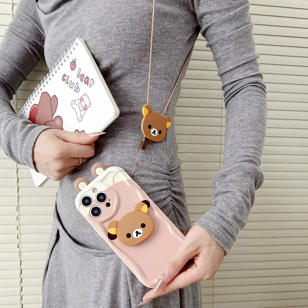 Rilakkuma Wave Design Phone Case with Holder Rope