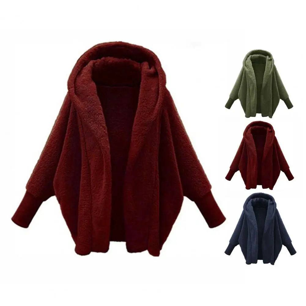 

Plush Coat Thickened Warm Outwear Women's Plush Hooded Coat with Long Sleeve Solid Color Fleece Jacket for Autumn Winter Plush