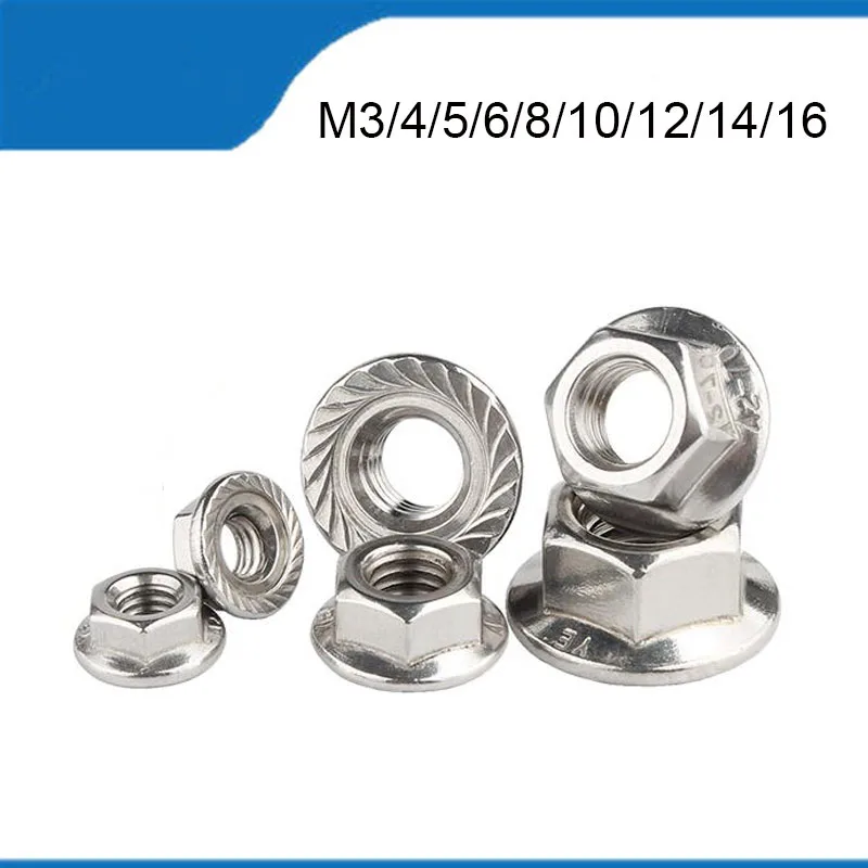 304 Stainless Steel Hexagon Flange Nut M3 M4 M5 M6 M8 M10 M12 Flange