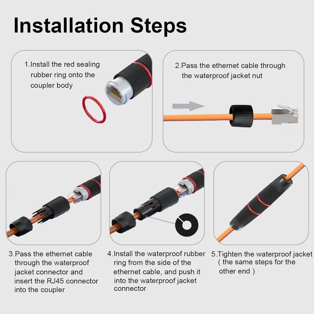 방수 이더넷 RJ45 커플러 POE 커넥터 암-암 연장 IP67 이더넷 어댑터 (실외 네트워크 케이블용)