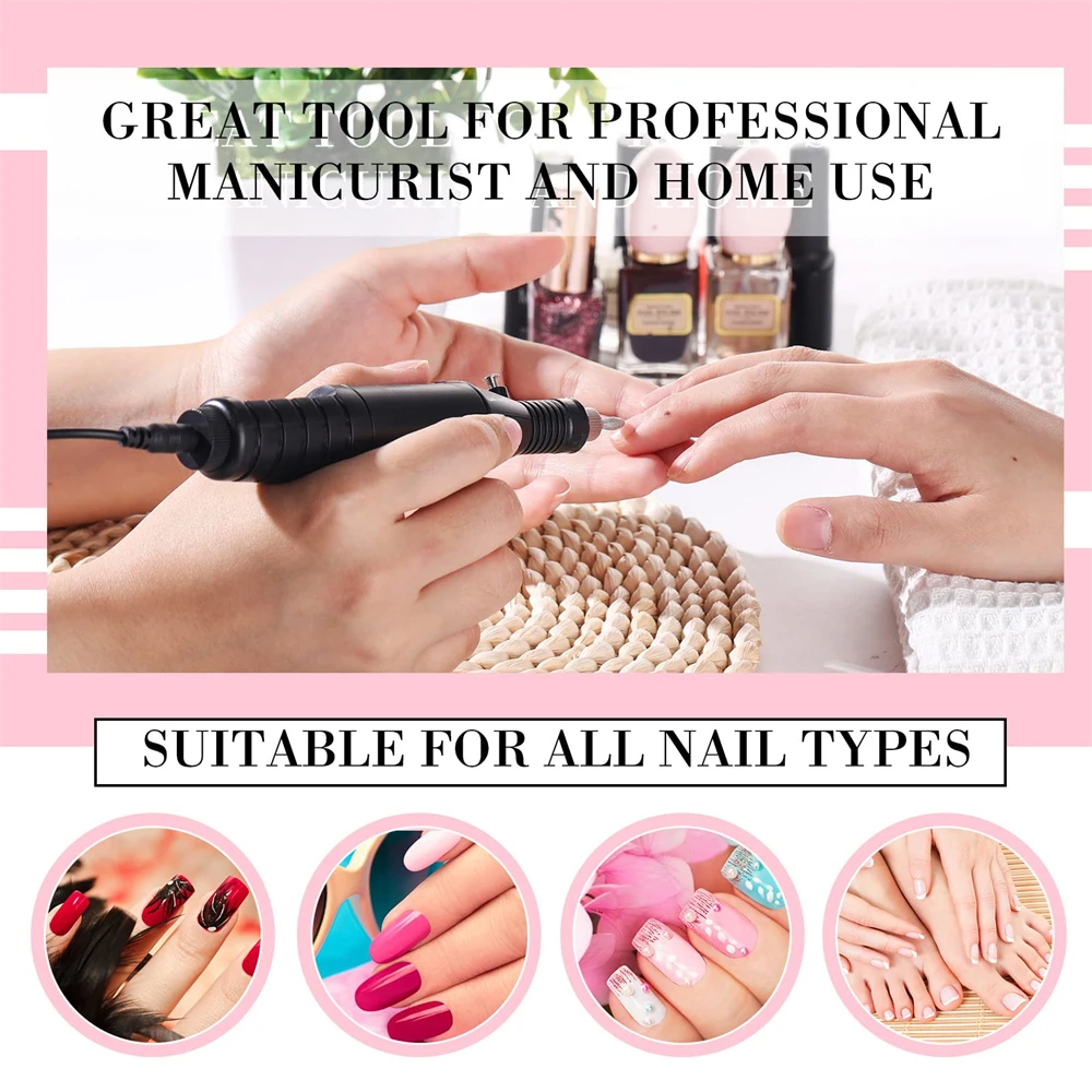 YIKOOLIN Nail Art Drill Kit File Professional Electric Manicure Pedicure Drill Sander Pen Nail Art Grinder with Sanding Bits 5