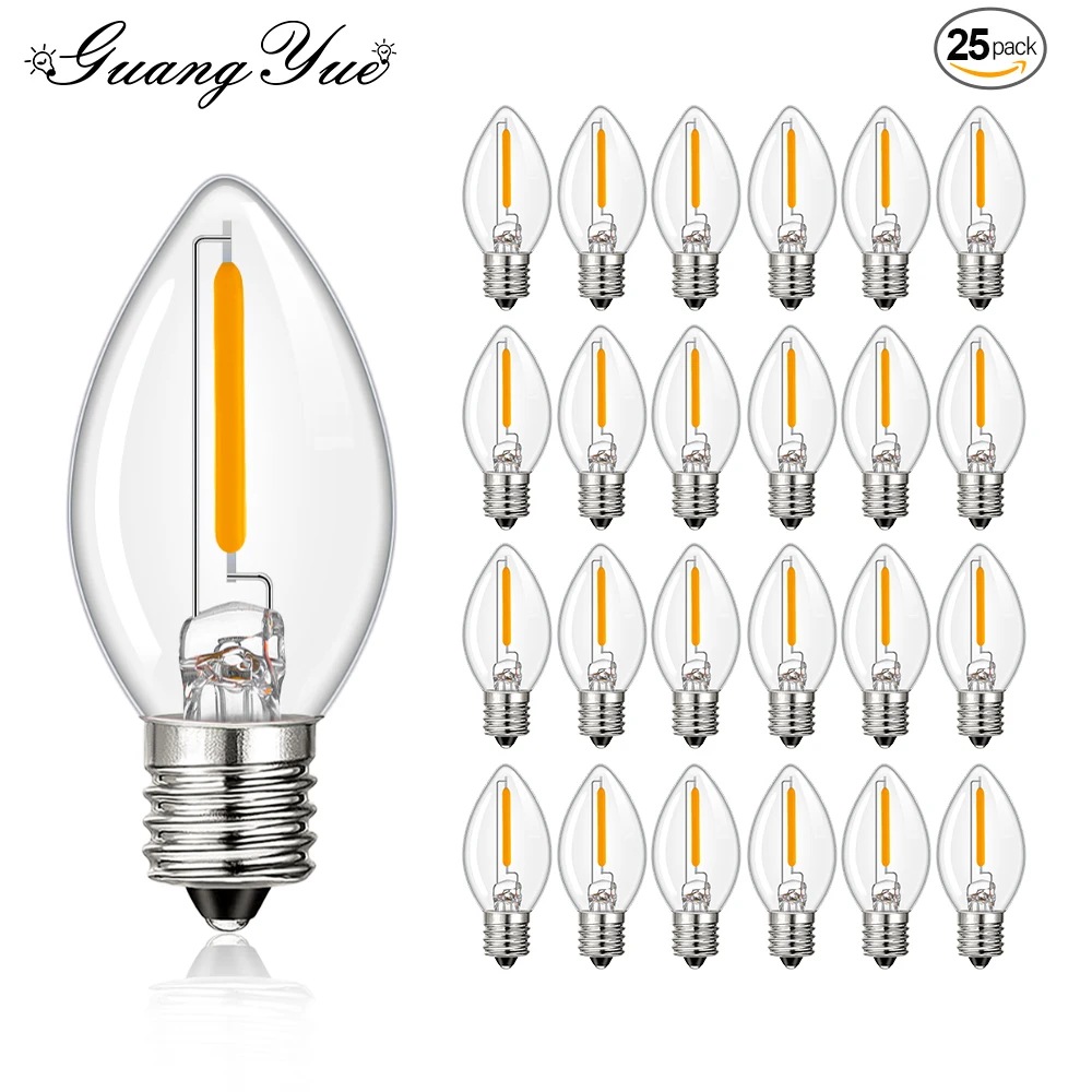 

25pcs Led Filament Bulb E14 E12 Edison Vintage C7 0.5W Warm White Lava Light Salt Lamp Candelabra Replacement Bulb Home Decorate