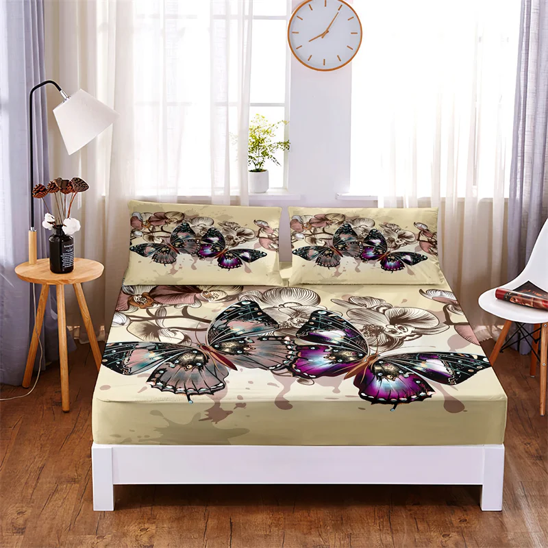 

Bedding Set Butterfly Fitted Sheet Set Bed Set Mattress Cover Four Corners Elastic Band Non Slip Bed Sheets and Pillowcases