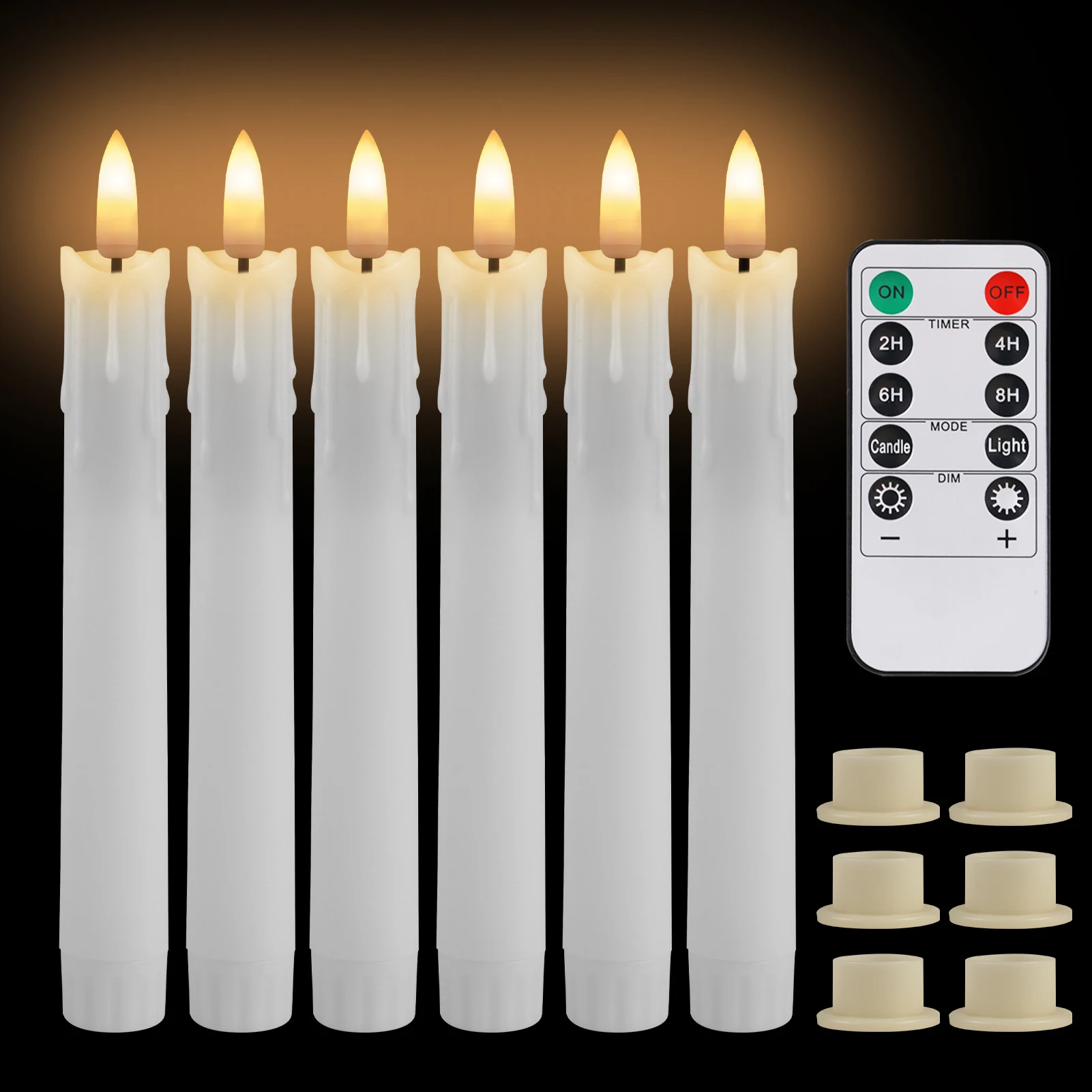 Candele a cono senza fiamma a LED da 11 pollici leggere a batteria candelabro tremolante in plastica elettrico candele lunghe per la casa di nozze