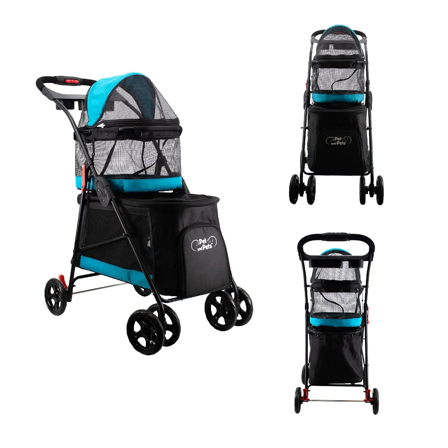 Pet & Pets Double Decker Pet Stroller 11.53 Pound Teal Very Light and Folds Flat for Easy Travel Durable Pvc Mesh Windows