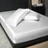 Pure White Satin Frosted Bedsheet, Silk-Like Bedroom Bedspread, Bedding,Fitted Sheet(Excluding Pillowcases)1 Piece 2