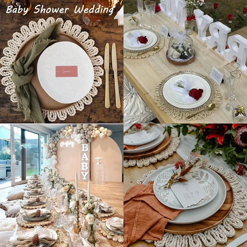 Set di 4 tovagliette rotonde Boho tessute a mano in cotone