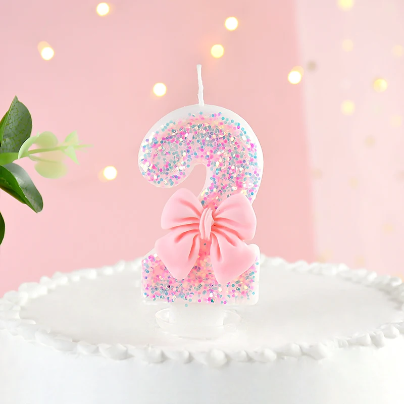 Candela Numero Per Torta - Fiocco Rosa E Pois - Decorazione Compleanno Cartoon - Numero 3 - Foto 7