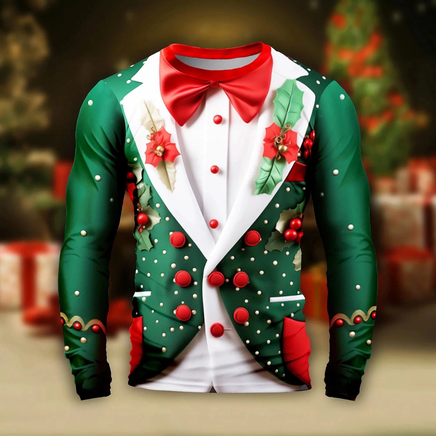 Mens Christmas 3D Print Long Sleeve T Shirt