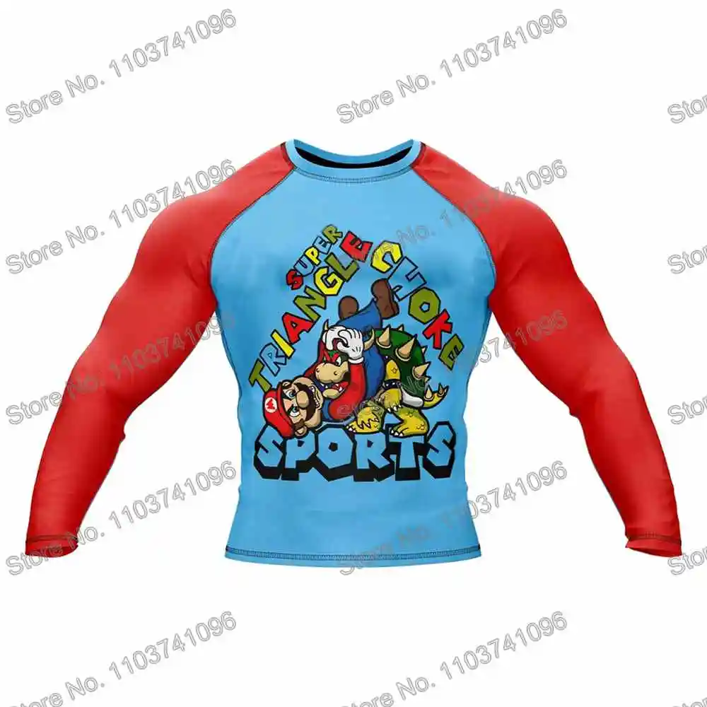Super Triangle Choke Diving T-Shirt Tight Long Sleeve Rash Guard BJJ MMA Swimwear Men Surf Clothing Beach Floatsuit GYM Tops