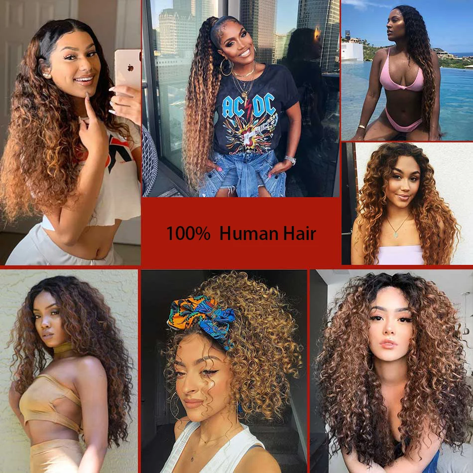 4 Bundles Hair Weaves Brazilian Hair Deep Wave Human Extensions 100% Remy Weave Bundles Bundle Multi-color with
