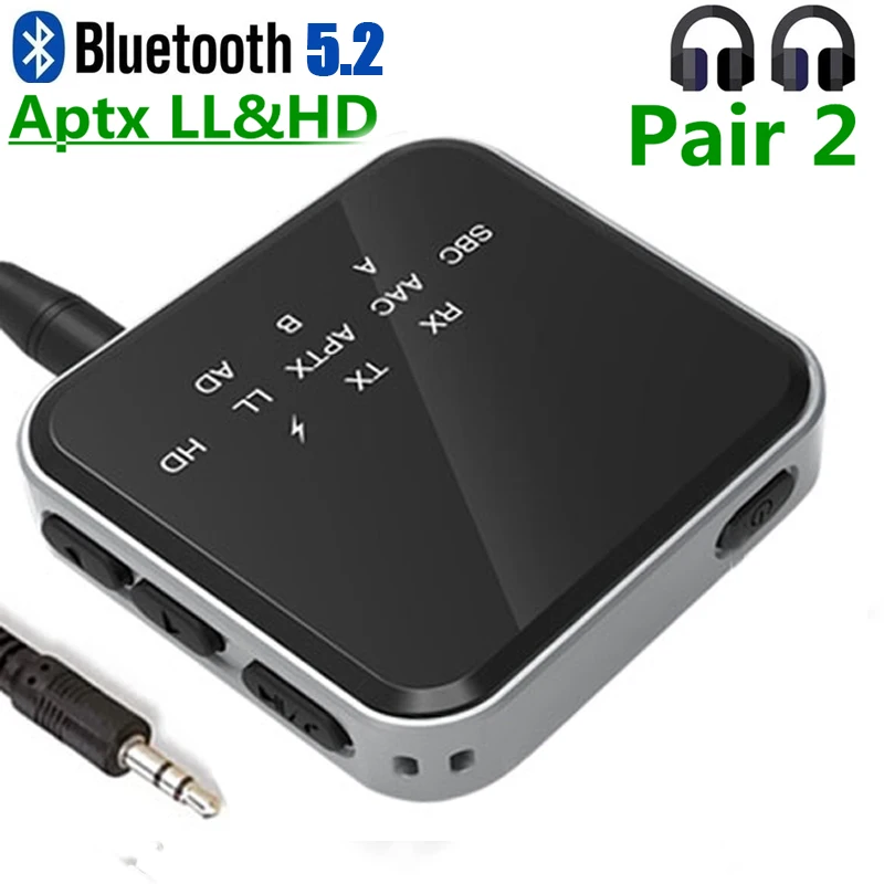 Receptor transmisor Bluetooth 5.2 para TV a auriculares / altavoces  inalámbricos, Aptx Adaptativo / hd / baja latencia Wireless 3.5mm Aux Audio  Adapter para PC A