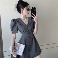 Retro French Temperament Waist-hugging Slim Suit Dress Summer 2025 New Solid Color Short Skirt 1
