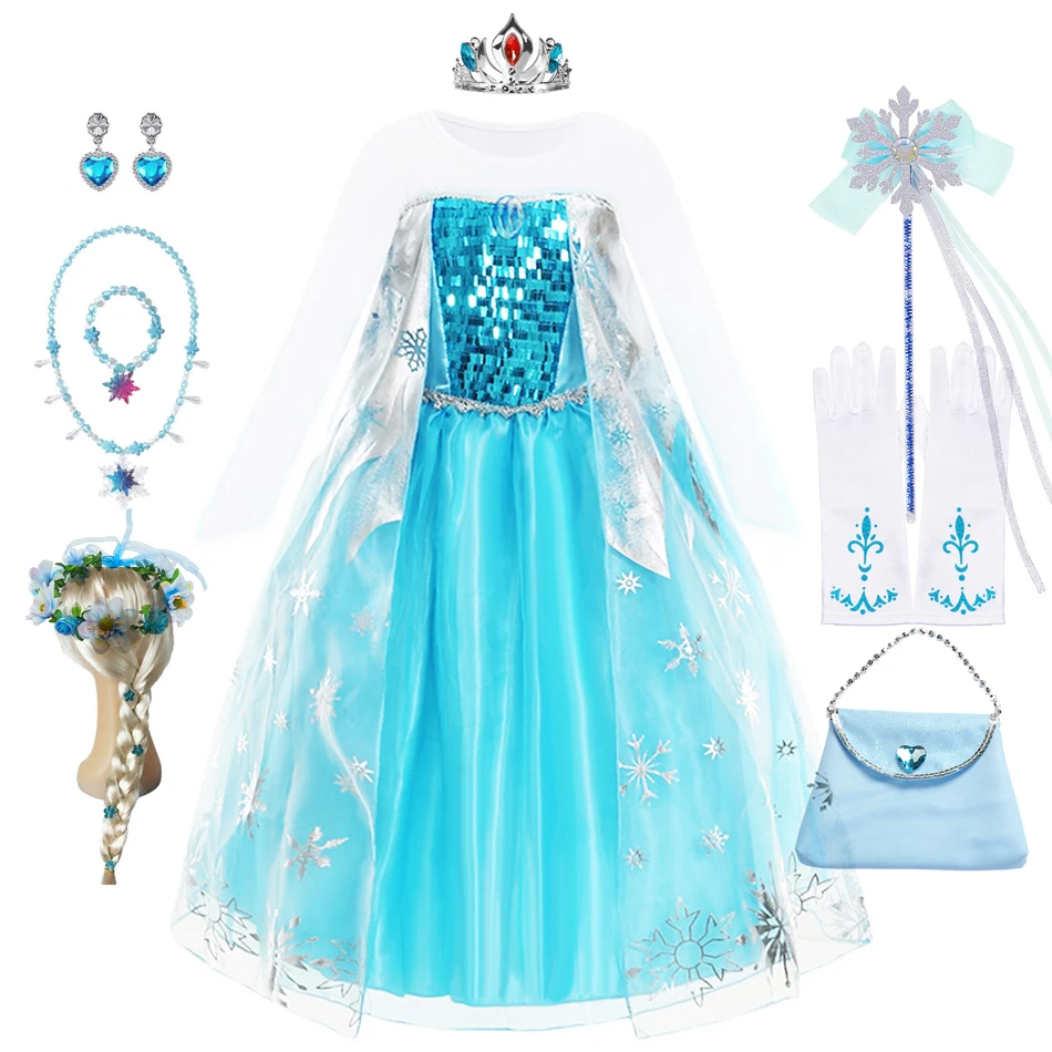 

Girls Princess Dress Kids Elsa Costume Sequins Dresses Halloween Party Carnival Children Cosplay Dress Up
