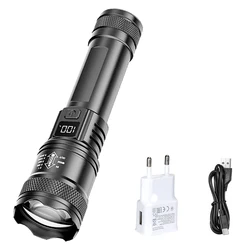 Ultra Bright Rechargeable LED Flashlight - High Lumens, Long Range Zoom, Tactical Outdoor Lantern (Black)