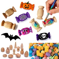 Kids Wooden Candy Creative Blocks DIY Painting Halloween/Christmas Candy Game Constructor Unfinished Rainbow Blocks Loose Parts