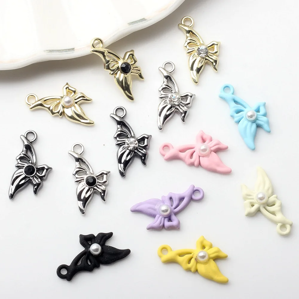 

10Pcs/pack Simple Alloy Korean Fashion Diamond Butterfly Pendant DIY Bracelets Necklaces Jewelry Accessories
