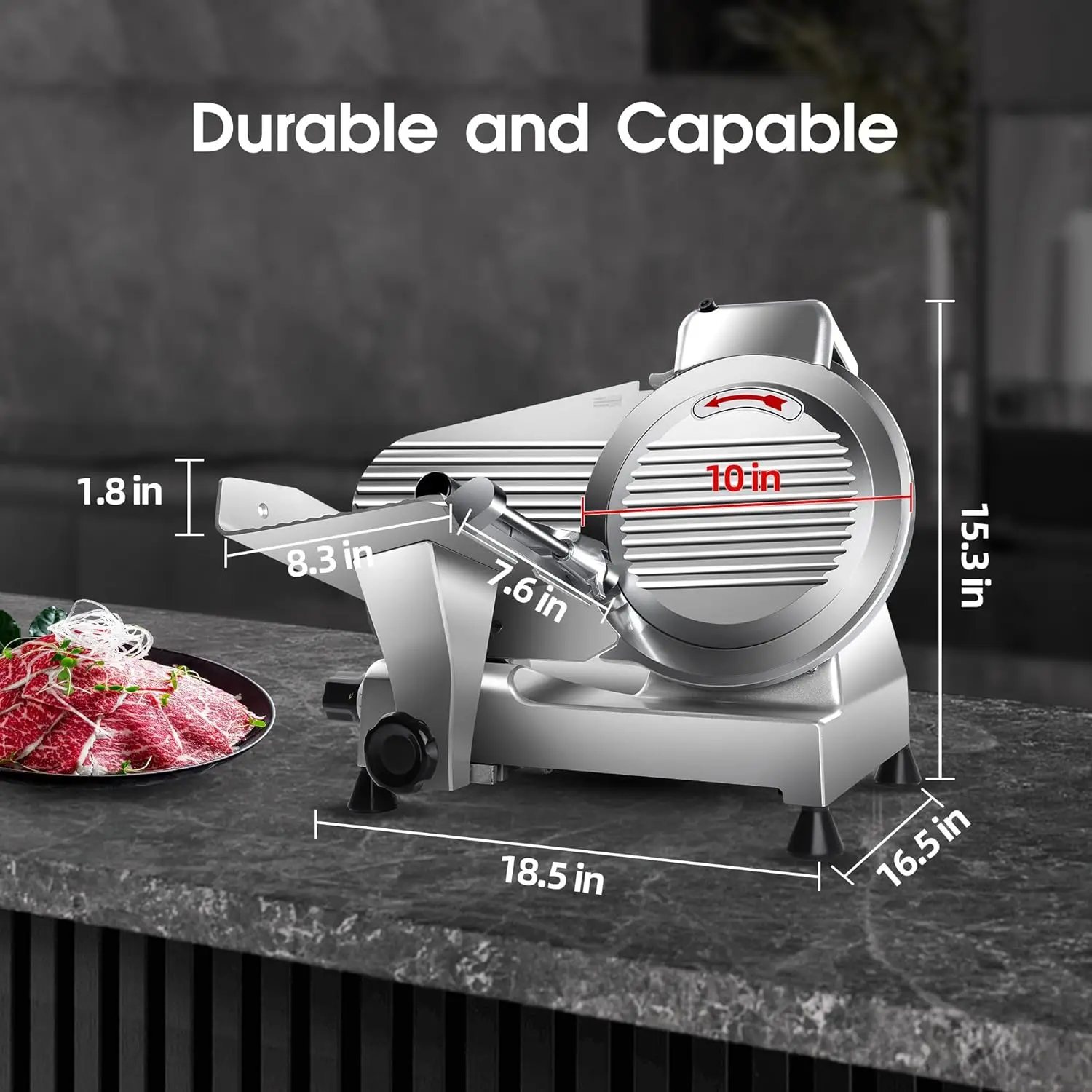 Slicer Machine,10 inch Commercial Meat Slicer, 240W Frozen Meat Cheese Deli Slicer,Premium Chromium-plated Steel Blade Semi-Auto 6