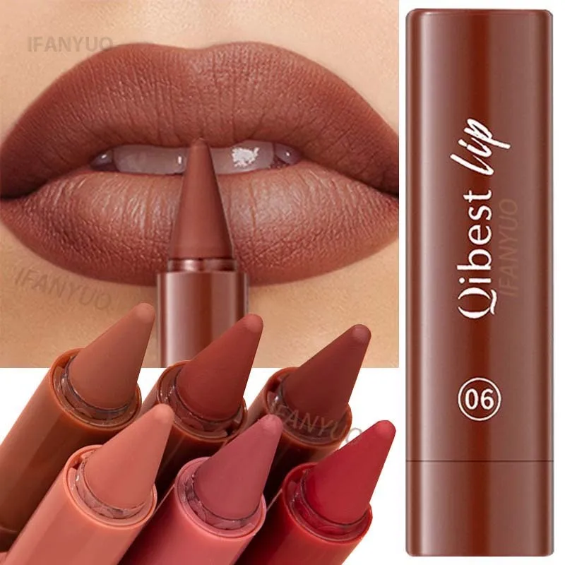 1/6pc Matte Red Brown Velvet Lipstick Tapered Gradient Lip Liner Waterproof Non Stick Contouring Tint Lipliner Crayon Lip Makeup