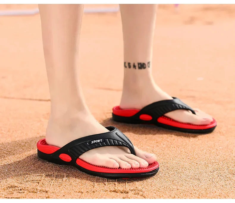 Massage-Flip-Flops für Herren, Sommer, atmungsaktive Strandschuhe, Sandalen, luxuriöse Flip-Flops, atmungsaktiv, Übergröße, Herren-Hausschuhe, Größe 46 – Detail 8