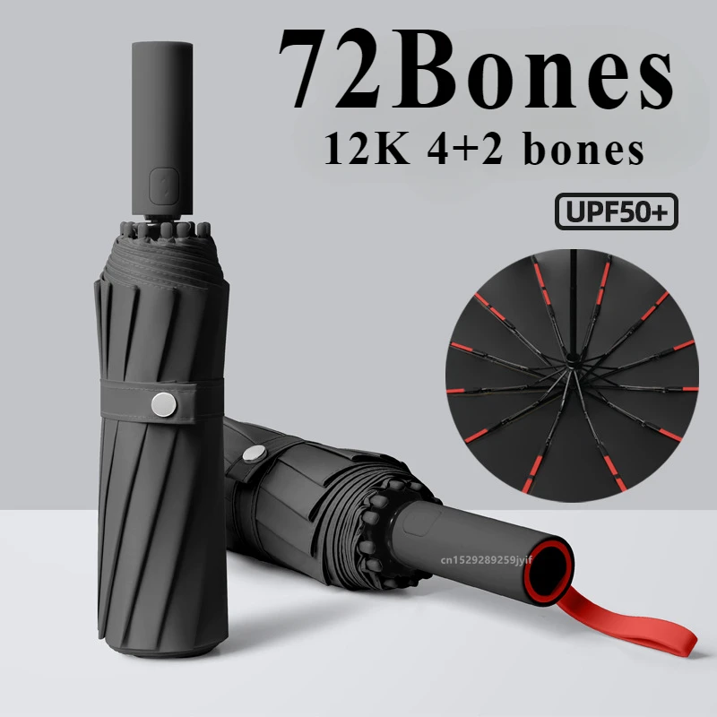Automatic Umbrella Strong Windproof 72 Bone Sunshade Large Size Uv Protection Folding Men Women Rain Umbrella