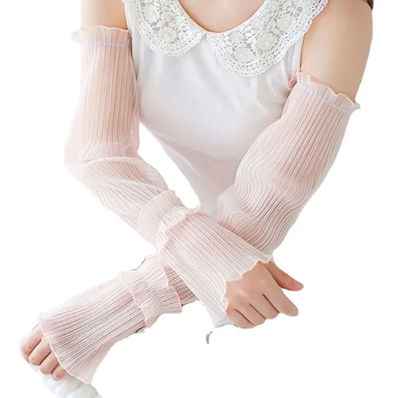 Summer Ladies Sunscreen Gloves Ice Lace Arm Sleeve Driving Bicycles Blocking Long Mesh Cycling Sleeves Cuff Fake Sleeves