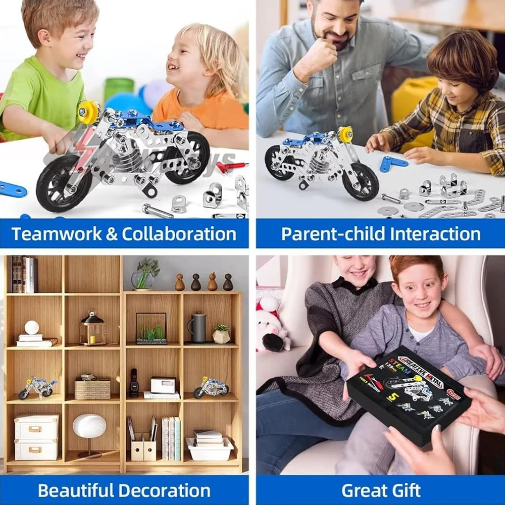 Metal Stem Building Construction Motorcycle Toy Kit