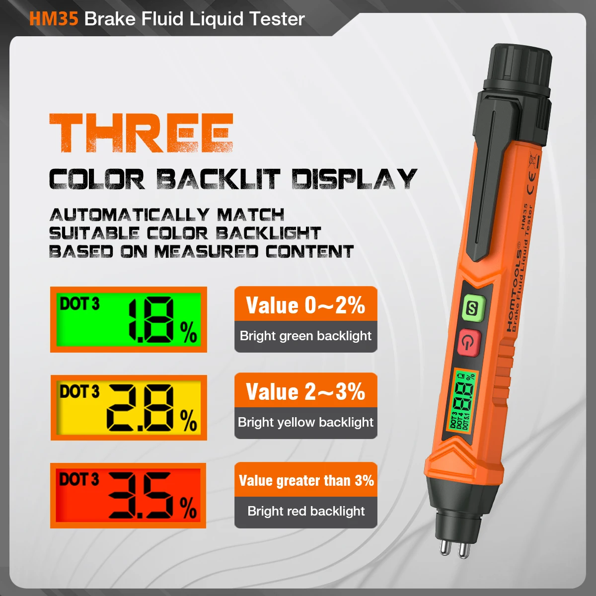 HOMTOOLS HM35 Brake Fluid Liquid Tester LCD Digital Brake Oil Detecting Pen Automobile Fluid Content Detector with Alarm