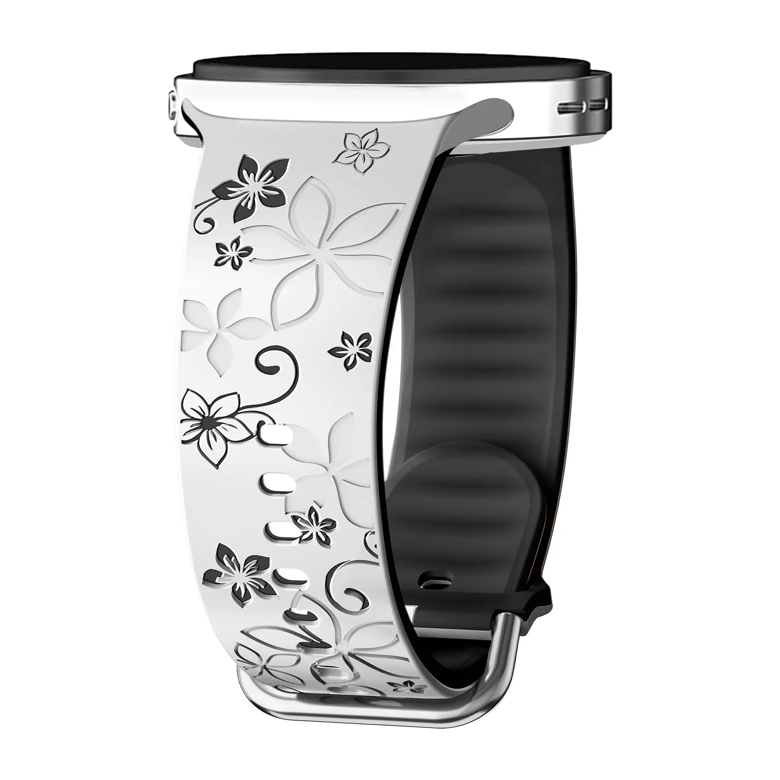 Two-Tone Flower Engraved Silicone Wristband