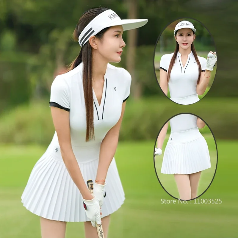 SG Leisure Youth Sports Long Sleeve Golf Shirts Thin V-Neck Slim Tops Summer Fashion Golf Lady Pleated Skirts High Waist Skorts