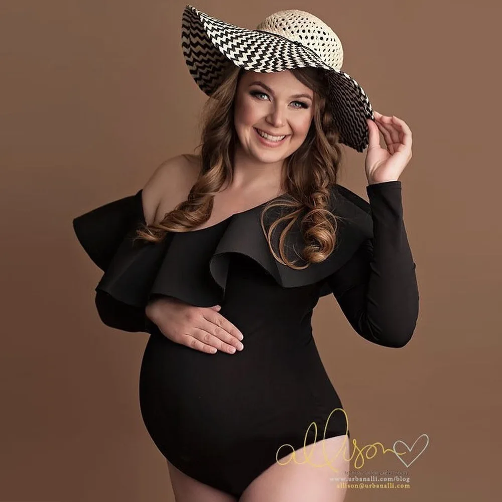 

Skew Collar Maternity Photography Bodysuits Ruffles Pregnancy Photo Shooting Romper For Pregnant Women Body Photographic Clothes