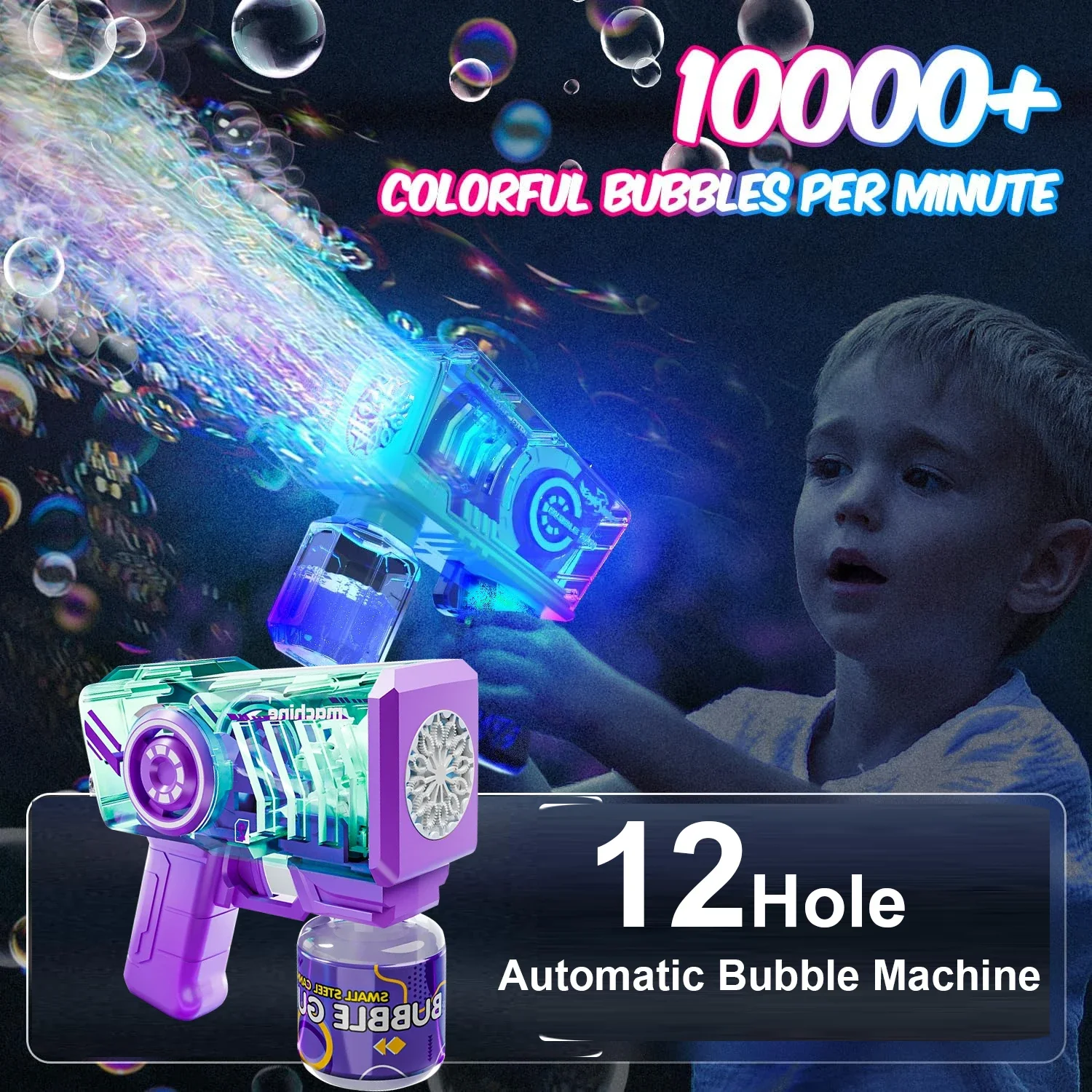 Automatic Electric Bubble Gun Toy with LED Lights for Kids Outdoor Party