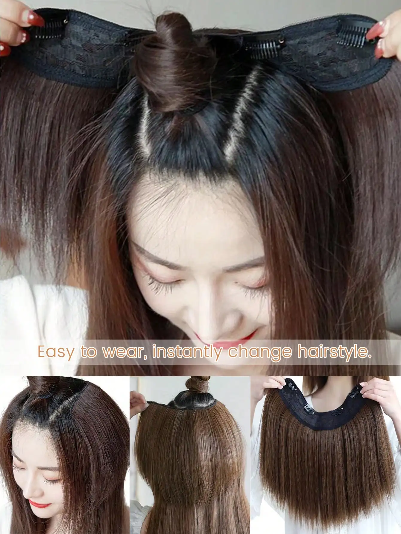 Synthetic Brown Black U Shaped Half Head Wig for Women