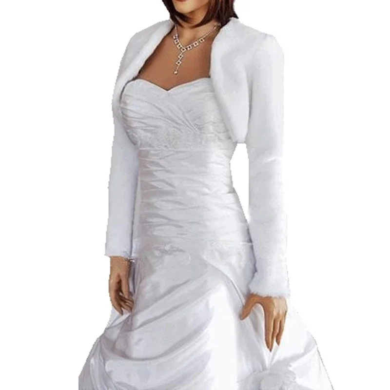 Customized Faux Fur Wedding Wraps With Long Sleeves Bolero Mariage Bridal Jackets / Shaw Wedding Accessories