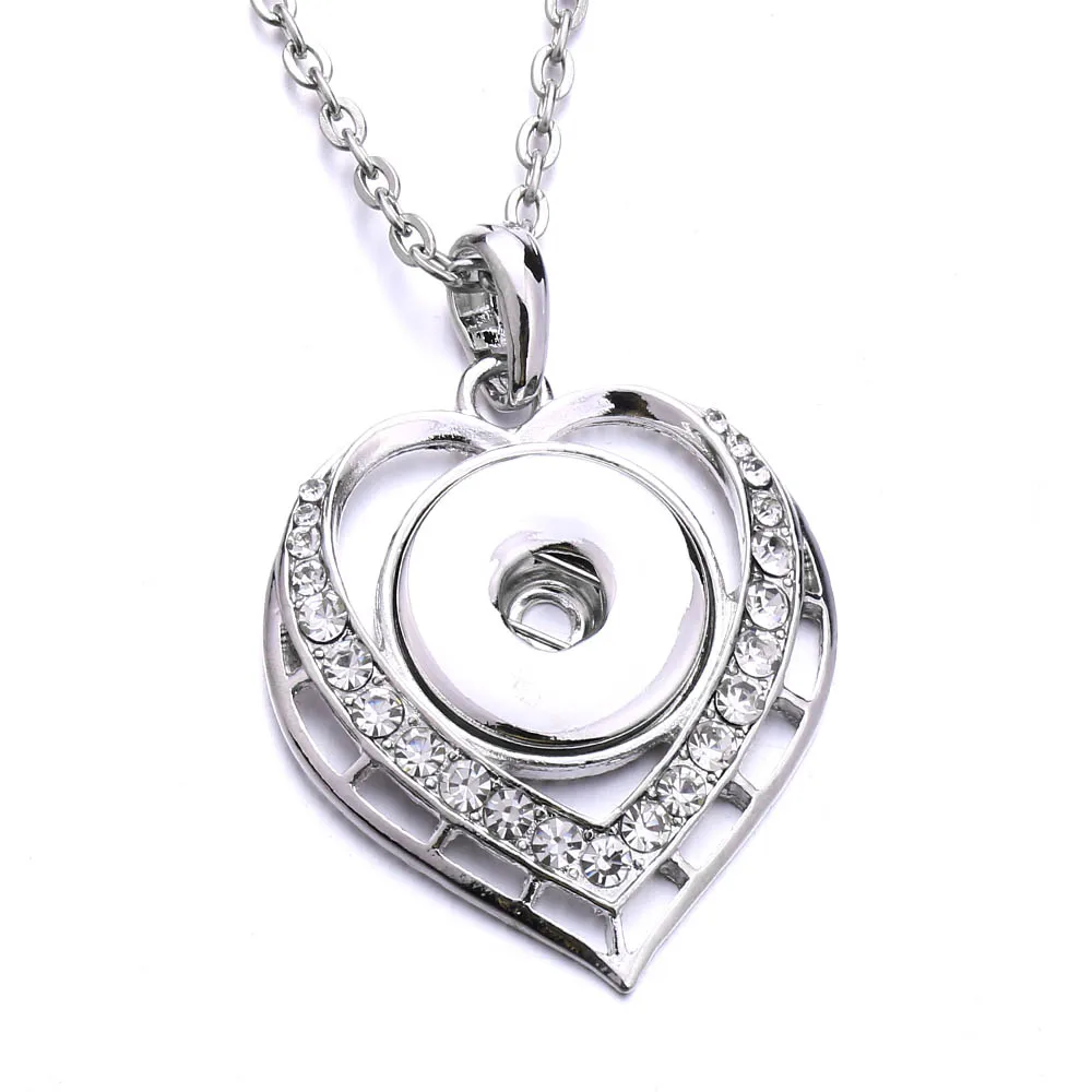 10pcs Heart Love Flower Shape Crystal Snap Button Necklace 18mm Metal Snaps Buttons Pendant Necklaces For Women Jewelry