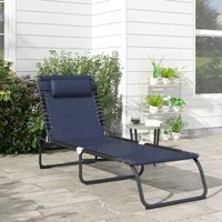 Foldable Beach Chaise Lounge 4 Adjustable Positions Sleeping Bed, Dark Blue 2
