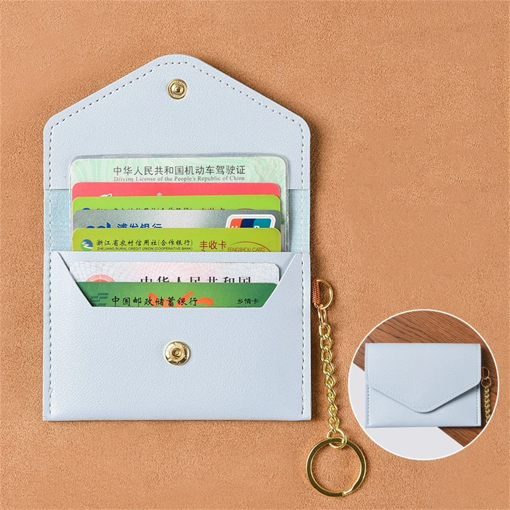Women'S Ultra Thin Card Holder Wallet With Mini Keychain Pu Leather Card Holder Case Business Card Cover Lady Coin Money Pouch
