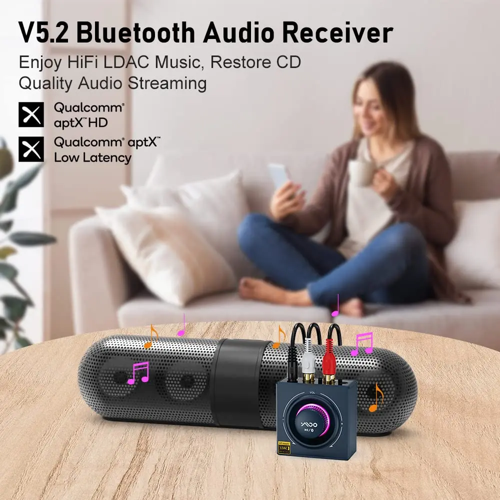 1Mii B06T3+ bluetooth adapter bluetooth audio receiver bluetooth transceiver adapter bluetooth aux adaptor Bluetooth 5.2 Receiver,LDAC Aptx for Home Stereo,RCA 3.5mm Jack aux HiFi