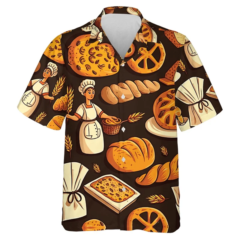 Baking Lover 3D Print Beach Shirts For Men Clothes Cake Chef Short Sleeve Work Uniform Hawaiian Short Sleeve Women Lapel Blouse 3