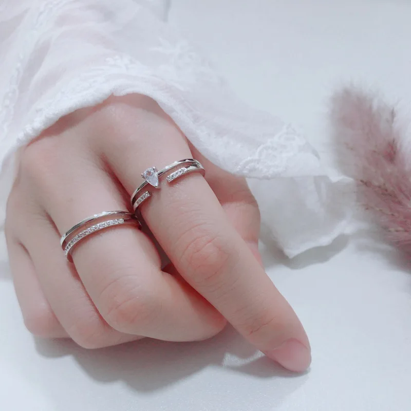 925 Sterling Silver Double Layer Water Drop Ring for Women - Detail View 13