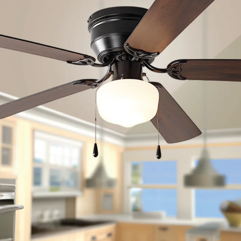 Mainstays 52 inch Hugger Indoor Ceiling Fan with Light Kit, Black, 5 Blades,, Reverse Airflow ceiling fan