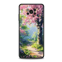 Elegant Soft Silicone Black Phone Case with Landscape Art Design for Poco C50 (A4)