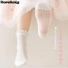 Horetong 4 Pairs/Set Kids Middle Tube Socks Spring Summer Solid Cotton Socks Cute Korean For Baby Girls Clothing Accessories 4
