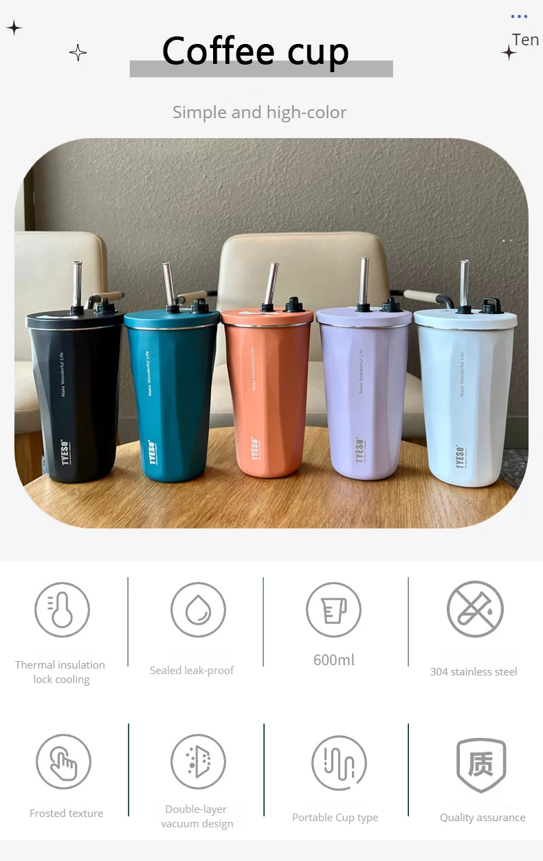 600Ml Insulated Coffee Cup With Straw Stainless Steel Iced Coffee Mug Tea Cold Drink Bottle Diamond Shaped Thermos Mug Tumbler 16 600Ml Insulated Coffee Cup With Straw Stainless Steel Iced Coffee Mug Tea Cold Drink Bottle Diamond Shaped Thermos Mug Tumbler