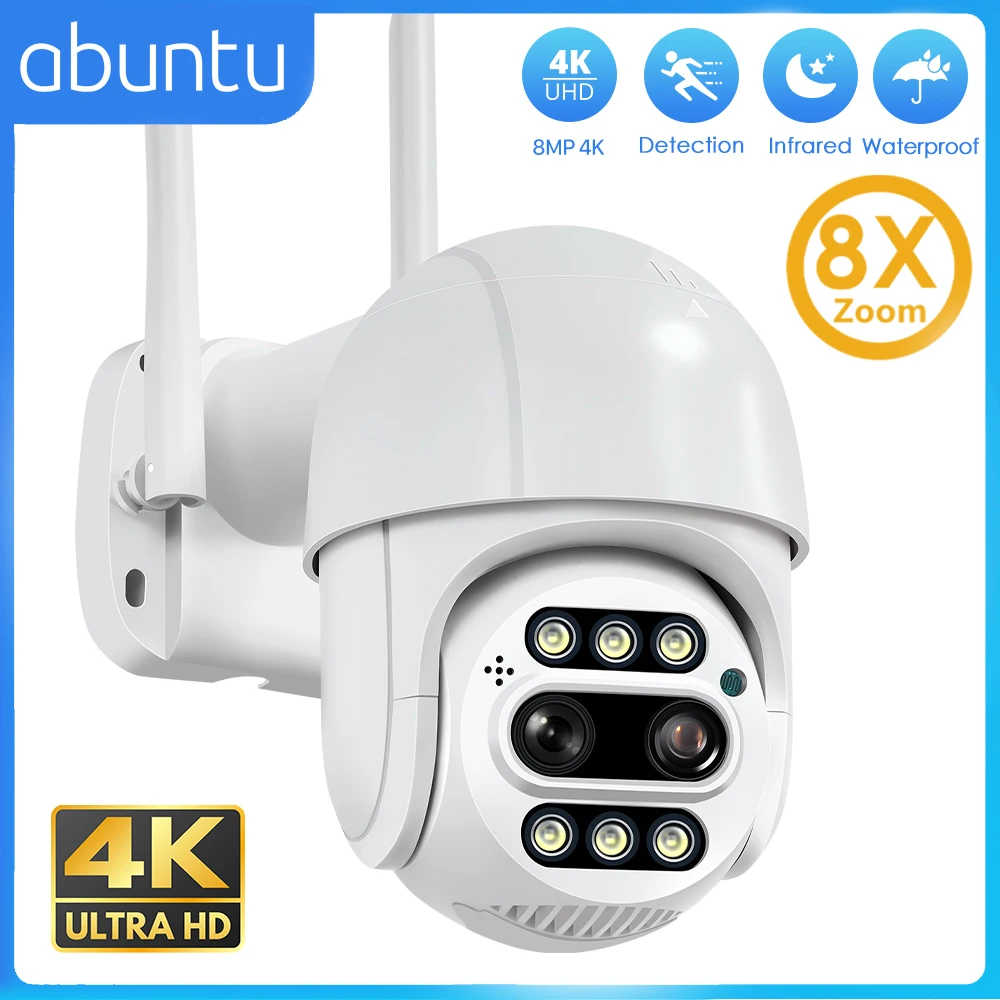 

8MP 4K PTZ WiFi Camera Outdoor 8X Digital Zoom Dual Lens Video Surveillance Cameras Human Motion Detection Security Protection
