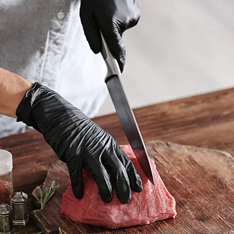 10pcs Nitrile Disposable Gloves Waterproof Food Grade Black Home Kitchen Laboratory Cleaning Gloves Cooking Car Repairing Gloves